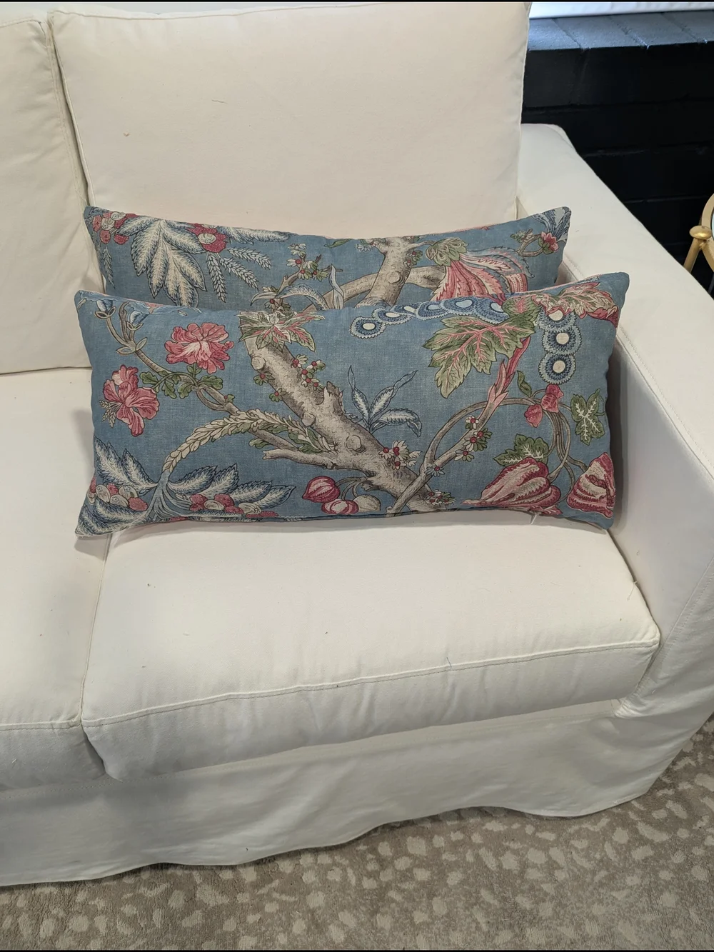 Blue Floral Lumbar Pillow - Brand: Thibaut. Covers Only